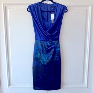 *NWT* Cobalt Draped-Front Floral-Print Sleeveless Dress - Made in Canada - XXS